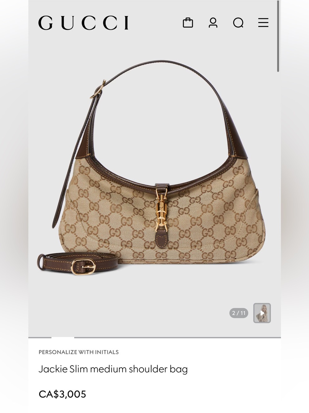 Gucci Tan/Brown Monogram Shoulder Bag with Gold Charm - Picture 7 of 8